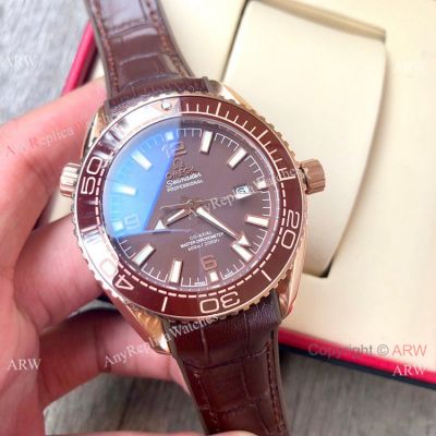 Replica Omega Seamaster Planet Ocean 600m Watch Rose Gold Brown Dial